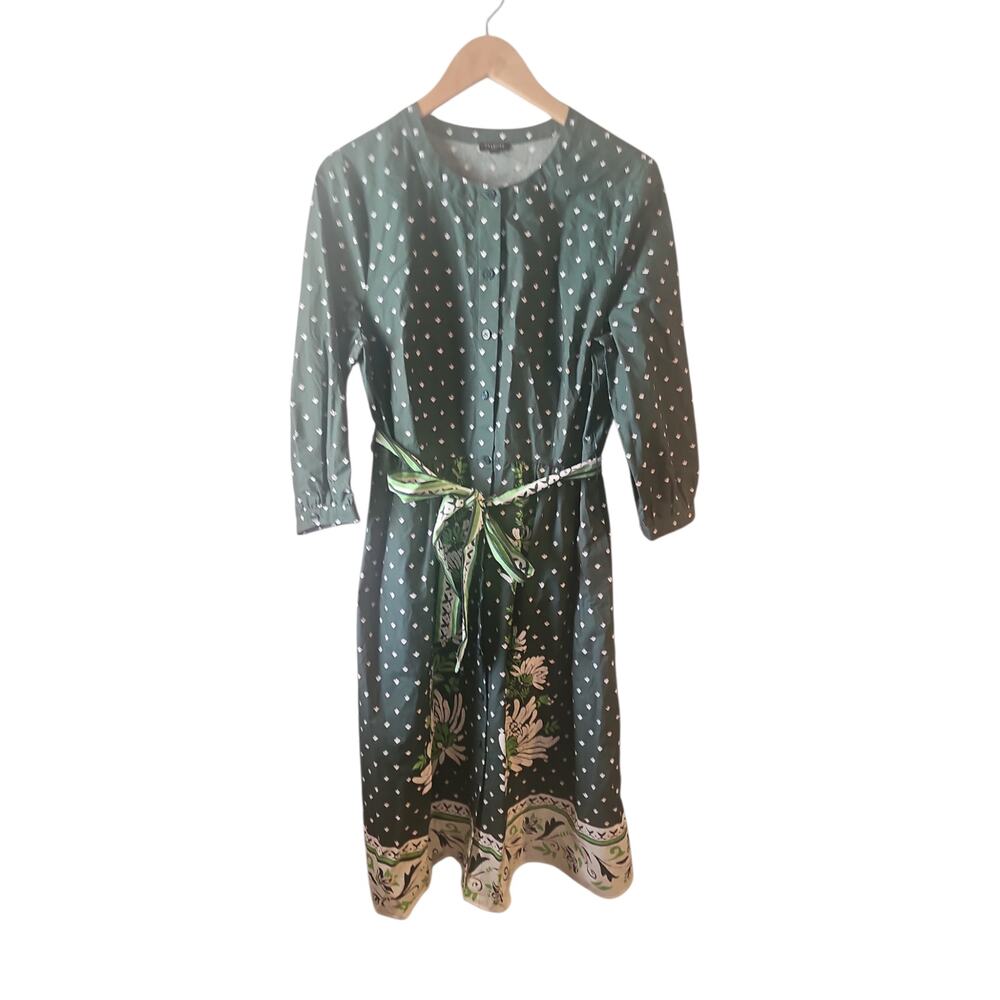 Talbots Modern Poplin Shirtdress - Foulard Floral green sz 14 petite $189 cotton - Picture 3 of 7